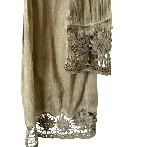 Raga Pintuck Pleat Lace Sleeve Green Shirt Dress Size XS oversized NWT - Picture 4 of 12